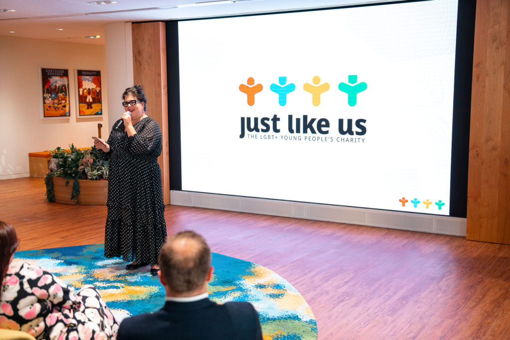 Amy Lamé talks at Just Like Us' event
