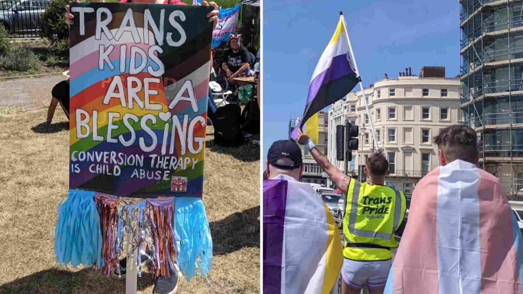 Brighton Trans Pride placards at the march