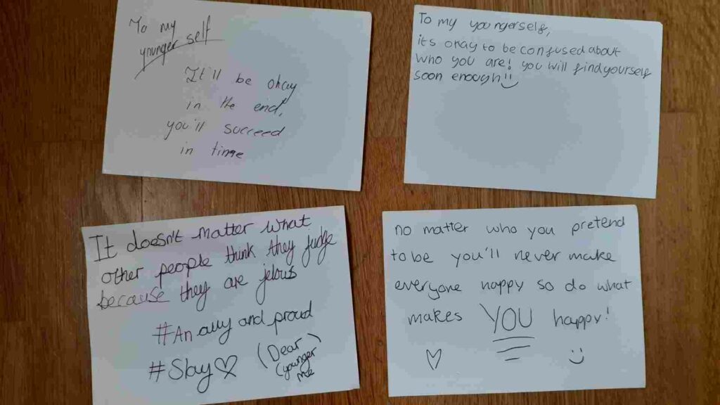 School pupils wrote postcard messages to themselves