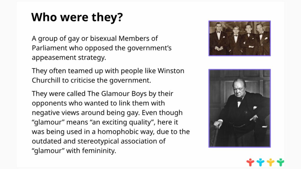 A slide from the Ks4 history resource on the Glamour Boys