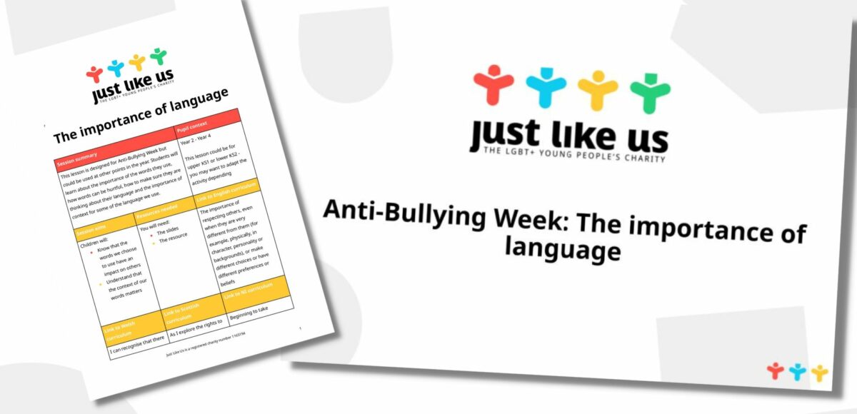 Screenshots of the primary school resources on language for anti-bullying week