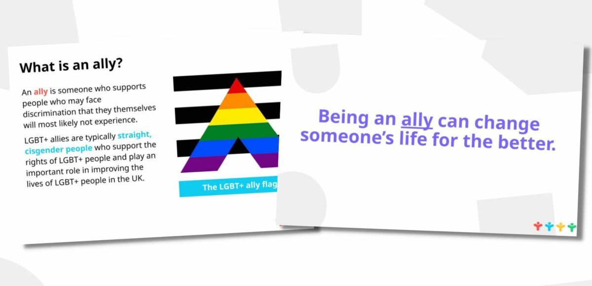 Screenshots of the secondary school resources on allyship for anti-bullying week